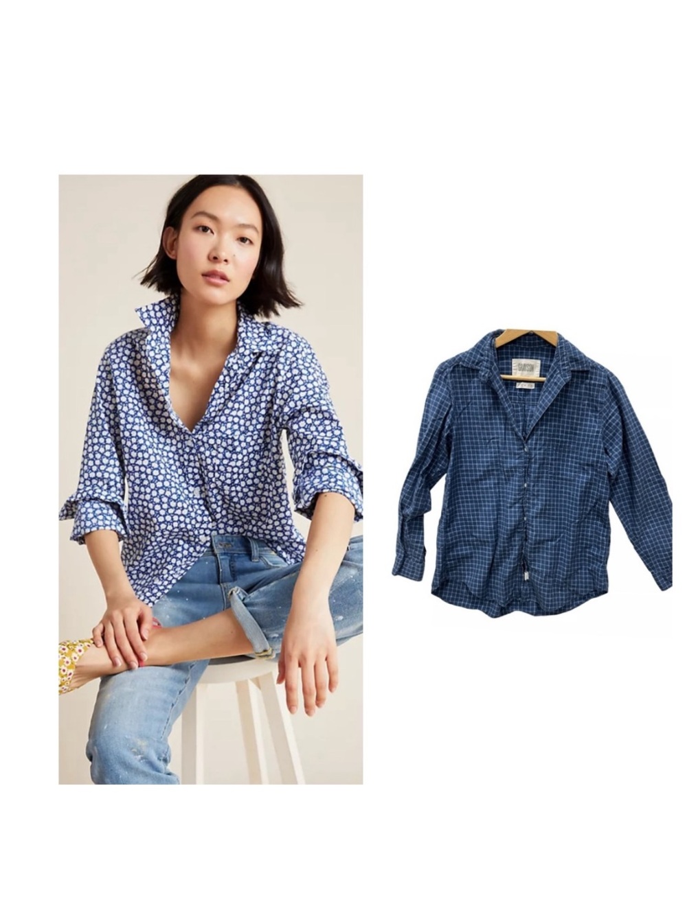 Frank & Eileen Grayson Sz 1 XS The Hero Blue Plaid Cotton Shirt